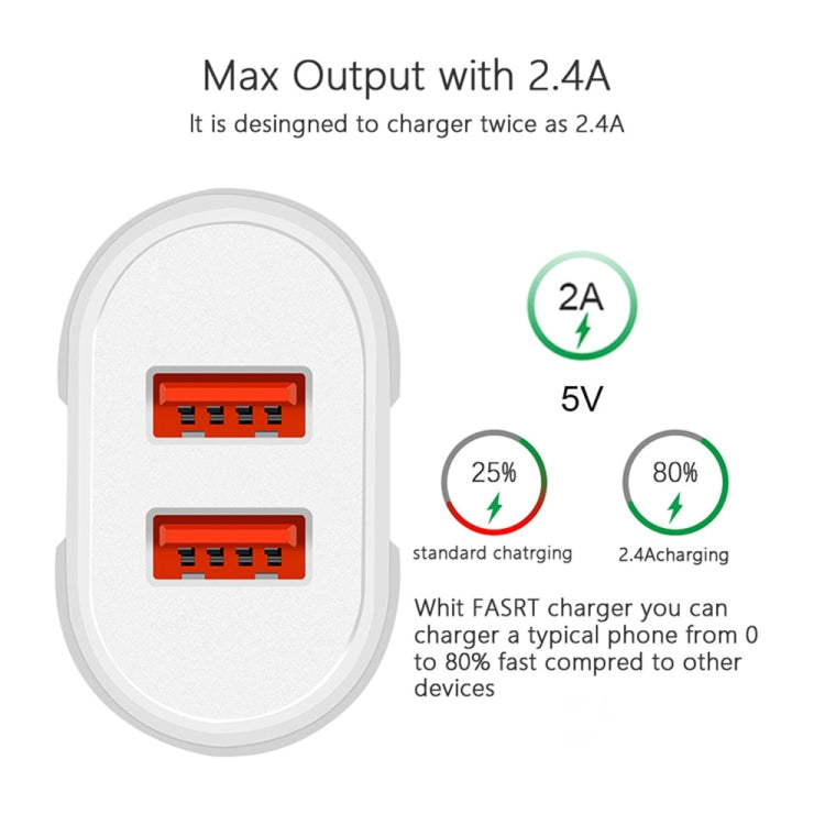 Dual USB Portable Travel Charger + 1 Meter USB to 8 Pin Data Cable, EU Plug(White) - USB Charger by PMC Jewellery | Online Shopping South Africa | PMC Jewellery | Buy Now Pay Later Mobicred