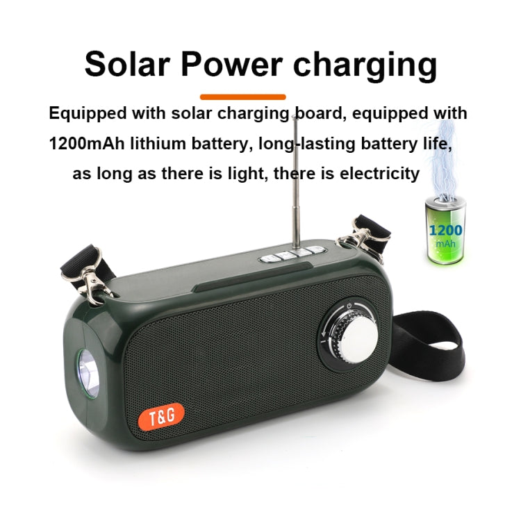 T&G TG613 TWS Solar Portable Bluetooth Speakers with LED Flashlight, Support TF Card / FM / AUX / U Disk(Dark Green) - Desktop Speaker by T&G | Online Shopping South Africa | PMC Jewellery | Buy Now Pay Later Mobicred