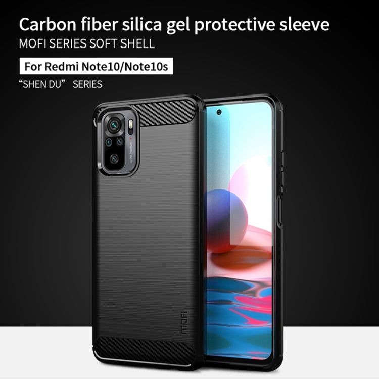 For Xiaomi Redmi Note 10 / Note 10S MOFI Gentleness Series Brushed Texture Carbon Fiber Soft TPU Case(Red) - Xiaomi Cases by MOFI | Online Shopping South Africa | PMC TechLife | Buy Now Pay Later Mobicred