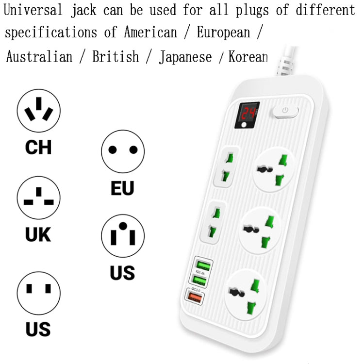 T17 3000W High-power 24-hour Smart Timing Socket QC3.0 USB Fast Charging Power Strip Socket, Cable Length: 2m, EU Plug(White) - Extension Socket by PMC Jewellery | Online Shopping South Africa | PMC Jewellery | Buy Now Pay Later Mobicred