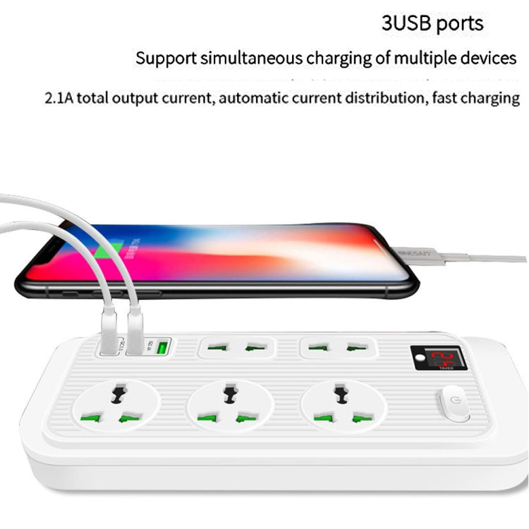 T17 3000W High-power 24-hour Amart Timing Socket QC3.0 USB Fast Charging Power Strip Cable Length 2m, UK Plug(White) - Extension Socket by PMC Jewellery | Online Shopping South Africa | PMC Jewellery | Buy Now Pay Later Mobicred