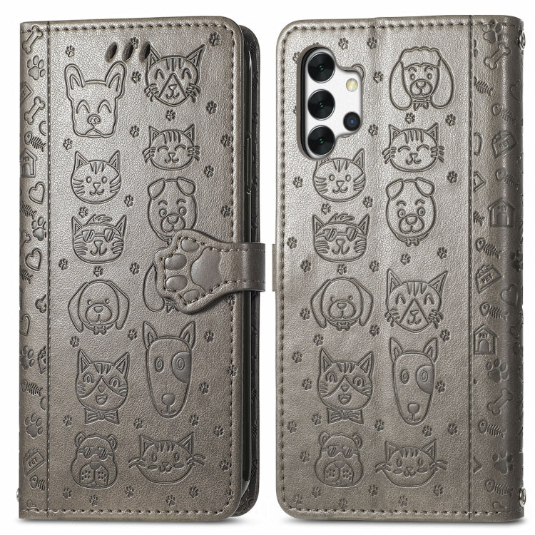 For Samsung Galaxy A32 5G Cute Cat and Dog Embossed Horizontal Flip Leather Case with Holder & Card Slots & Wallet & Crossbody Lanyard & Card Cover(Gray) - Galaxy Phone Cases by PMC Jewellery | Online Shopping South Africa | PMC Jewellery