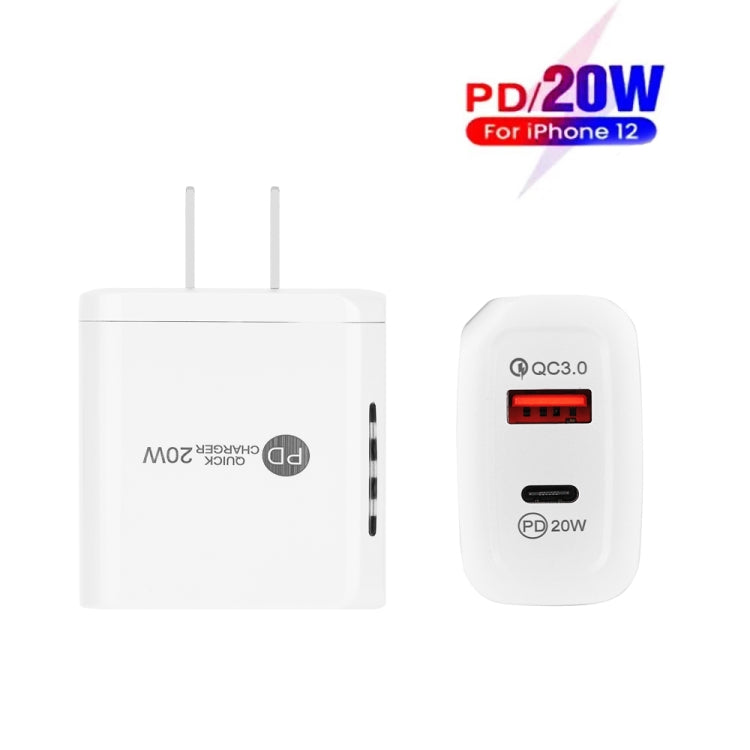 TE-PD01 PD 20W + QC3.0 USB Dual Ports Quick Charger with Indicator Light, US Plug(White) - USB Charger by PMC Jewellery | Online Shopping South Africa | PMC Jewellery | Buy Now Pay Later Mobicred