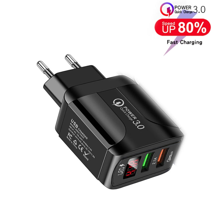 F002C QC3.0 USB + USB 2.0 Fast Charger with LED Digital Display for Mobile Phones and Tablets, EU Plug(Black) - free shipping - PMC TechLife - Order now!