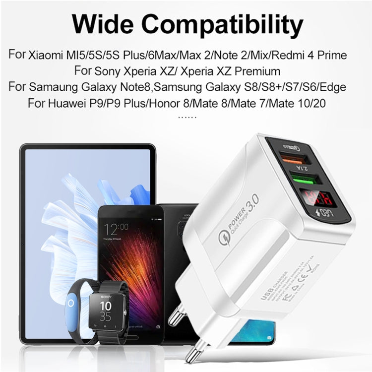 F002C QC3.0 USB + USB 2.0 Fast Charger with LED Digital Display for Mobile Phones and Tablets, EU Plug(Black) - free shipping - PMC TechLife - Order now!