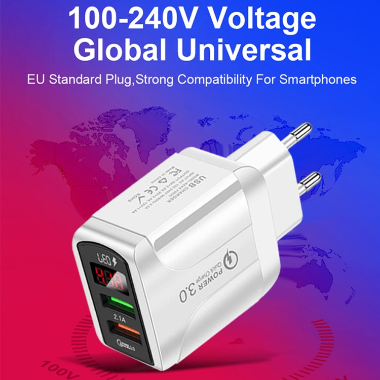 F002C QC3.0 USB + USB 2.0 Fast Charger with LED Digital Display for Mobile Phones and Tablets, EU Plug(Black) - free shipping - PMC TechLife - Order now!