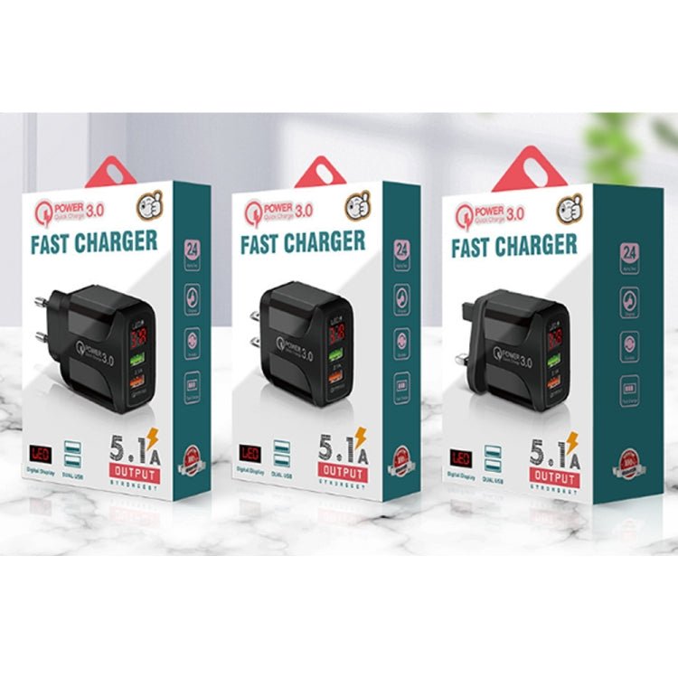 F002C QC3.0 USB + USB 2.0 Fast Charger with LED Digital Display for Mobile Phones and Tablets, EU Plug(Black) - free shipping - PMC TechLife - Order now!
