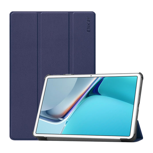 For Huawei MatePad 11 2021 ENKAY Custer Texture Horizontal Flip PU+PC Leather Case with Three-folding Holder & Sleep / Wake-up Function(Dark Blue) - Huawei by ENKAY | Online Shopping South Africa | PMC Jewellery | Buy Now Pay Later Mobicred