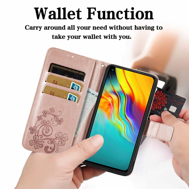 For  Doogee X96 Pro Four-leaf Clasp Embossed Buckle Mobile Phone Protection Leather Case with Lanyard & Card Slot & Wallet & Bracket Function(Blue) - free shipping - PMC TechLife - Order now!