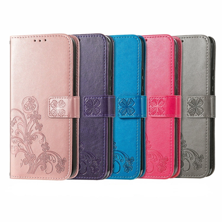 For  Doogee X96 Pro Four-leaf Clasp Embossed Buckle Mobile Phone Protection Leather Case with Lanyard & Card Slot & Wallet & Bracket Function(Blue) - free shipping - PMC TechLife - Order now!