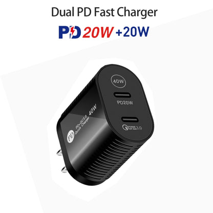 40W Dual Port PD / Type-C Fast Charger with Type-C to 8 Pin Data Cable, US Plug(Black) - USB Charger by PMC Jewellery | Online Shopping South Africa | PMC Jewellery | Buy Now Pay Later Mobicred