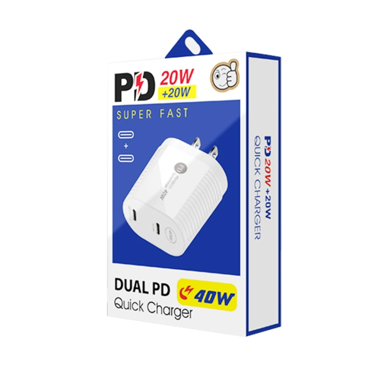 40W Dual Port PD / Type-C Fast Charger with Type-C to 8 Pin Data Cable, US Plug(White) - USB Charger by PMC Jewellery | Online Shopping South Africa | PMC Jewellery | Buy Now Pay Later Mobicred