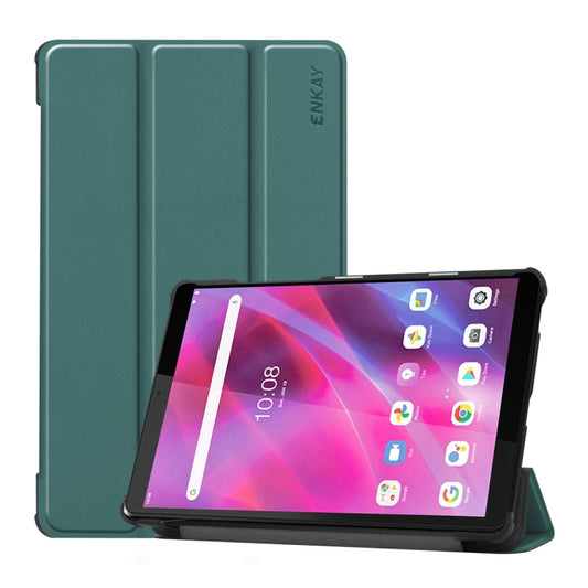 For Lenovo Tab M8 1/2/3 ENKAY Custer Texture Horizontal Flip PU+PC Leather Case with Three-folding Holder(Dark Green) - Lenovo by ENKAY | Online Shopping South Africa | PMC Jewellery | Buy Now Pay Later Mobicred