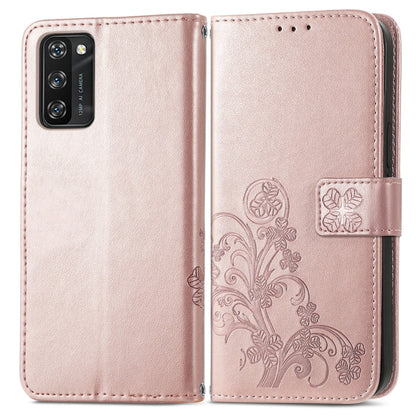 For Blackview A100 Four-leaf Clasp Embossed Buckle Mobile Phone Protection Leather Case with Lanyard & Card Slot & Wallet & Bracket Function(Rose Gold) - More Brand by PMC Jewellery | Online Shopping South Africa | PMC Jewellery | Buy Now Pay Later Mobicred