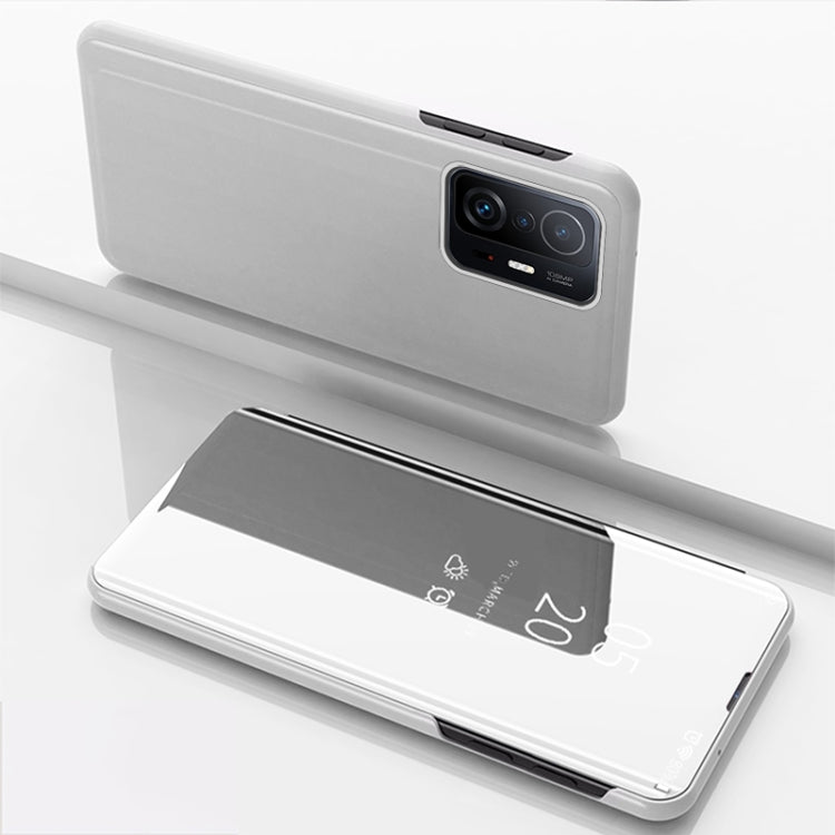 For Xiaomi Mi 11T / 11T Pro Plated Mirror Horizontal Flip Leather Case with Holder(Silver) - Xiaomi Cases by PMC TechLife | Online Shopping South Africa | PMC TechLife