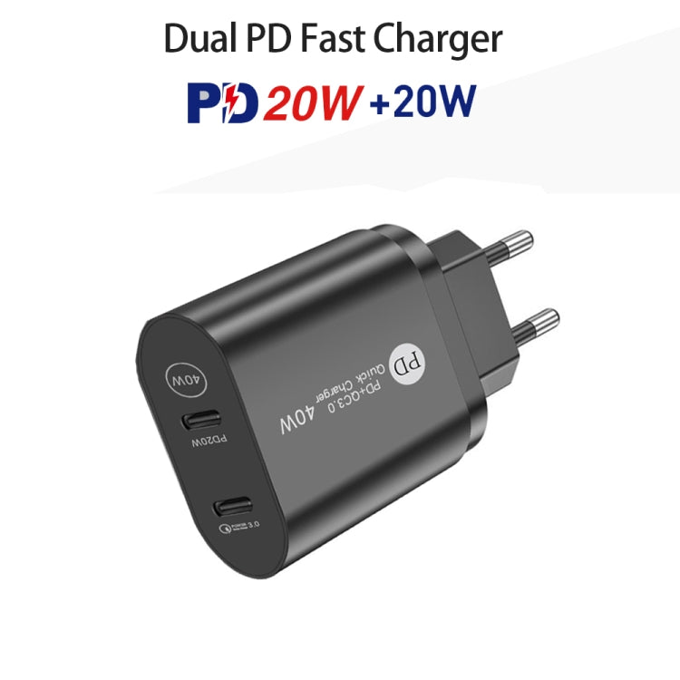 002 40W Dual Port PD USB-C / Type-C Fast Charger for iPhone / iPad Series, EU Plug(Black) - free shipping - PMC Jewellery - Order now!