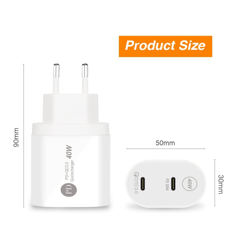 002 40W Dual Port PD USB-C / Type-C Fast Charger for iPhone / iPad Series, EU Plug(Black) - free shipping - PMC Jewellery - Order now!
