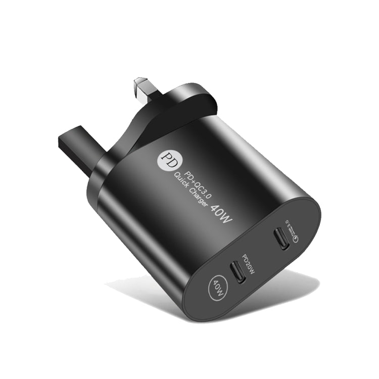 002 40W Dual Port PD USB-C / Type-C Fast Charger for iPhone / iPad Series, UK Plug(Black) - free shipping - PMC Jewellery - Order now!