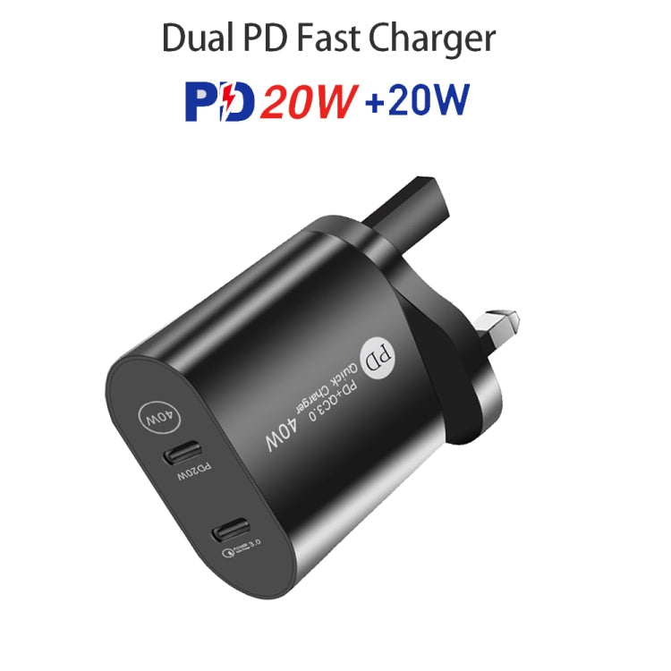 002 40W Dual Port PD USB-C / Type-C Fast Charger for iPhone / iPad Series, UK Plug(Black) - free shipping - PMC Jewellery - Order now!