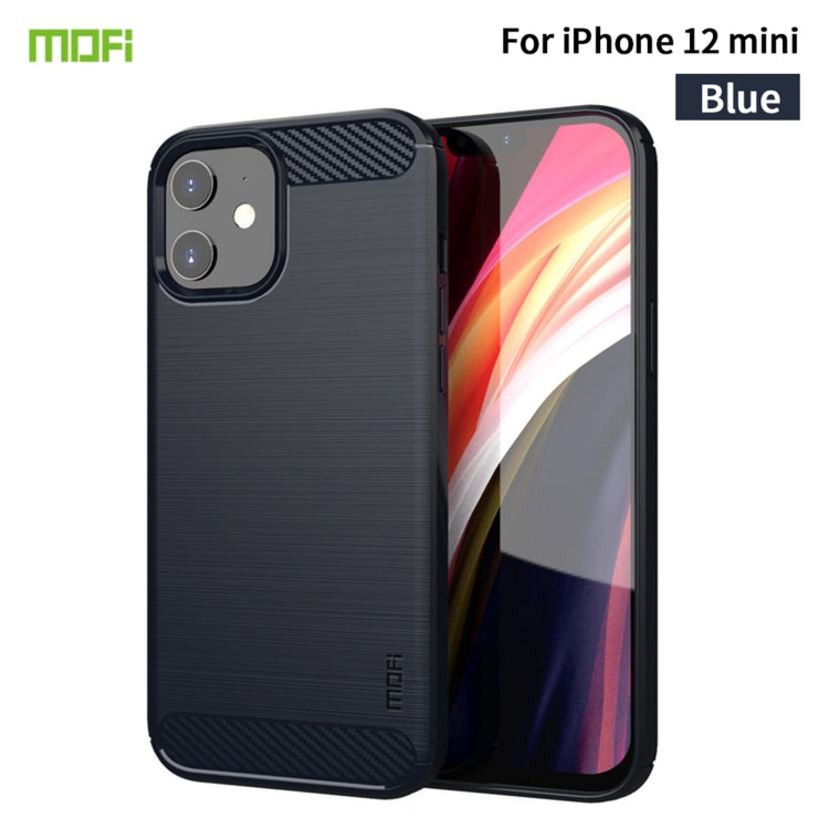 For iPhone 12 mini MOF Gentleness Series Brushed Texture Carbon Fiber Soft TPU Case (Blue) - iPhone 12 mini Cases by MOFI | Online Shopping South Africa | PMC TechLife