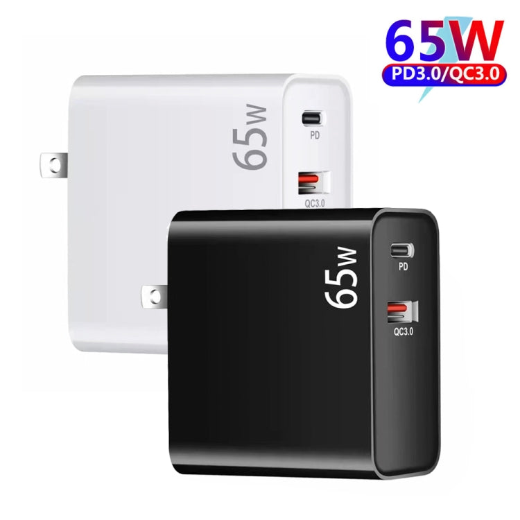 PD-65W USB-C / Type-C + QC3. 0 USB Laptop Charging Adapter, US Plug(Black) - Cable & Adapter by PMC Jewellery | Online Shopping South Africa | PMC Jewellery | Buy Now Pay Later Mobicred