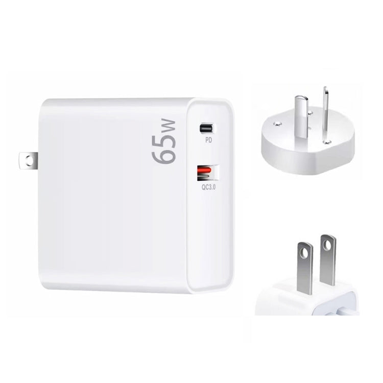 PD-65W USB-C / Type-C + QC3. 0 USB Laptop Charging Adapter, AU Plug / US Plug(White) - Cable & Adapter by PMC Jewellery | Online Shopping South Africa | PMC Jewellery | Buy Now Pay Later Mobicred