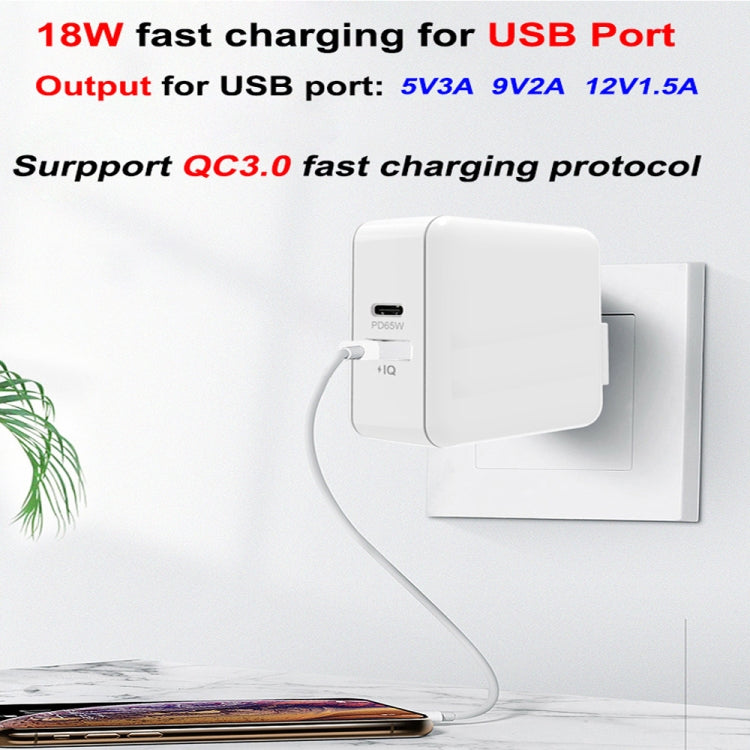 PD-65W USB-C / Type-C + QC3. 0 USB Laptop Charging Adapter, AU Plug / US Plug(White) - Cable & Adapter by PMC Jewellery | Online Shopping South Africa | PMC Jewellery | Buy Now Pay Later Mobicred