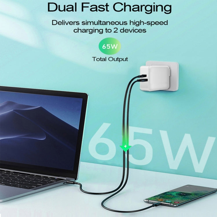 PD-65W USB-C / Type-C + QC3. 0 USB Laptop Charging Adapter + 1.8m USB-C / Type-C to MagSafe 1 / L Head Data Cable, UK Plug / US Plug(Black) - Cable & Adapter by PMC Jewellery | Online Shopping South Africa | PMC Jewellery | Buy Now Pay Later Mobicred