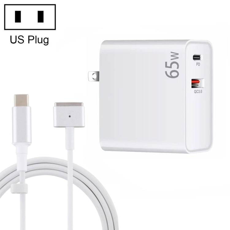 PD-65W USB-C / Type-C + QC3. 0 USB Laptop Charging Adapter + 1.8m USB-C / Type-C to MagSafe 2 / T Head Data Cable, US Plug(White) - Cable & Adapter by PMC Jewellery | Online Shopping South Africa | PMC Jewellery | Buy Now Pay Later Mobicred