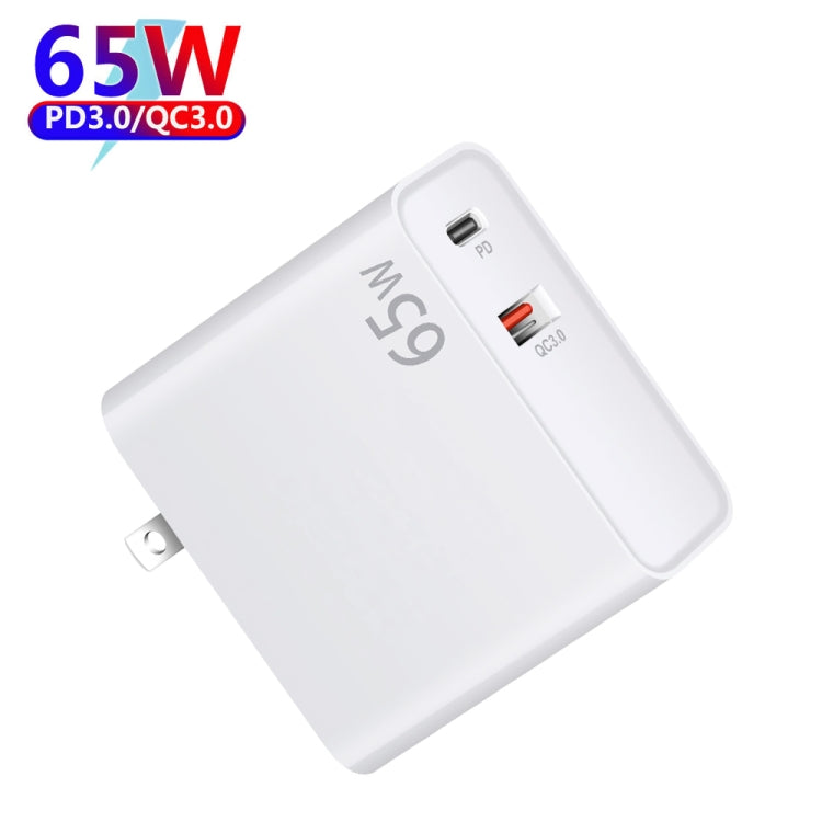 PD-65W USB-C / Type-C + QC3. 0 USB Laptop Charging Adapter + 1.8m USB-C / Type-C to MagSafe 2 / T Head Data Cable, US Plug(White) - Cable & Adapter by PMC Jewellery | Online Shopping South Africa | PMC Jewellery | Buy Now Pay Later Mobicred