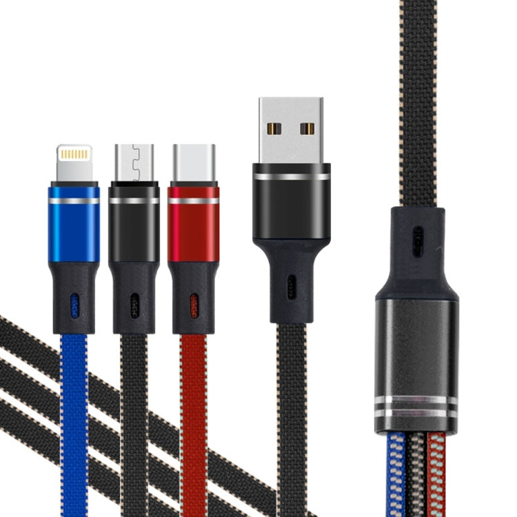 XJ-76 40W 5A 3 in 1 USB to 8 Pin + Type-C + Micro USB Super Flash Charging Cable, Length: 1.18m(Colour) - free shipping - PMC Jewellery - Order now!