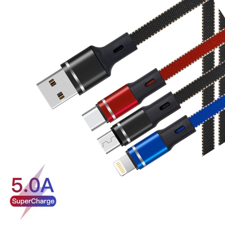 XJ-76 40W 5A 3 in 1 USB to 8 Pin + Type-C + Micro USB Super Flash Charging Cable, Length: 1.18m(Colour) - free shipping - PMC Jewellery - Order now!
