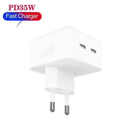 PD 35W Dual USB-C / Type-C Ports Charger for iPhone / iPad Series, EU Plug - USB Charger by PMC Jewellery | Online Shopping South Africa | PMC Jewellery | Buy Now Pay Later Mobicred