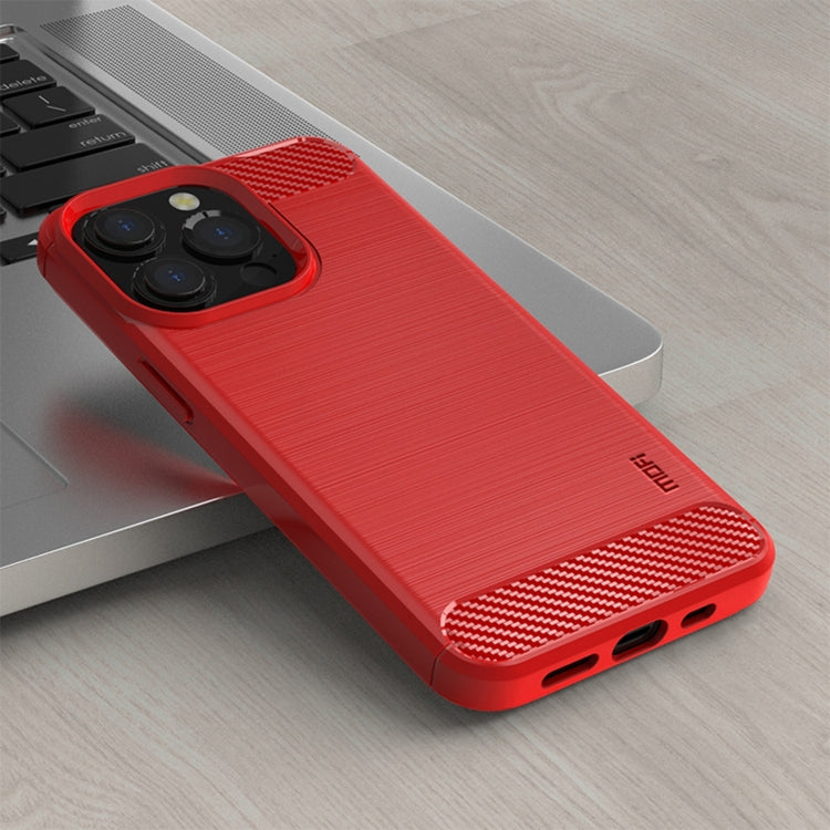 For iPhone 14 Pro MOFI Gentleness Brushed Texture Carbon Fiber TPU Phone Case (Red) - iPhone 14 Pro Cases by MOFI | Online Shopping South Africa | PMC TechLife | Buy Now Pay Later Mobicred