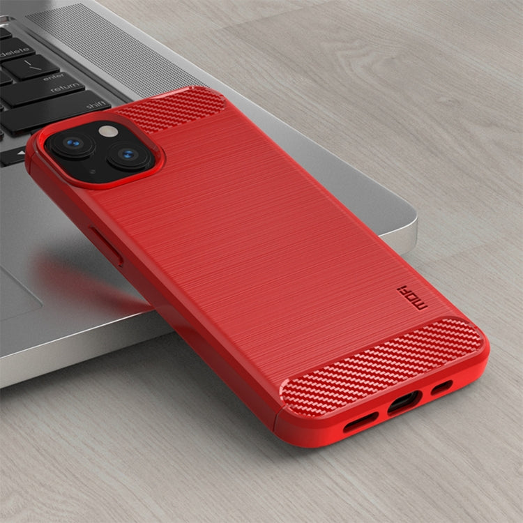 For iPhone 14 Plus MOFI Gentleness Brushed Texture Carbon Fiber TPU Phone Case  (Red) - iPhone 14 Plus Cases by MOFI | Online Shopping South Africa | PMC TechLife