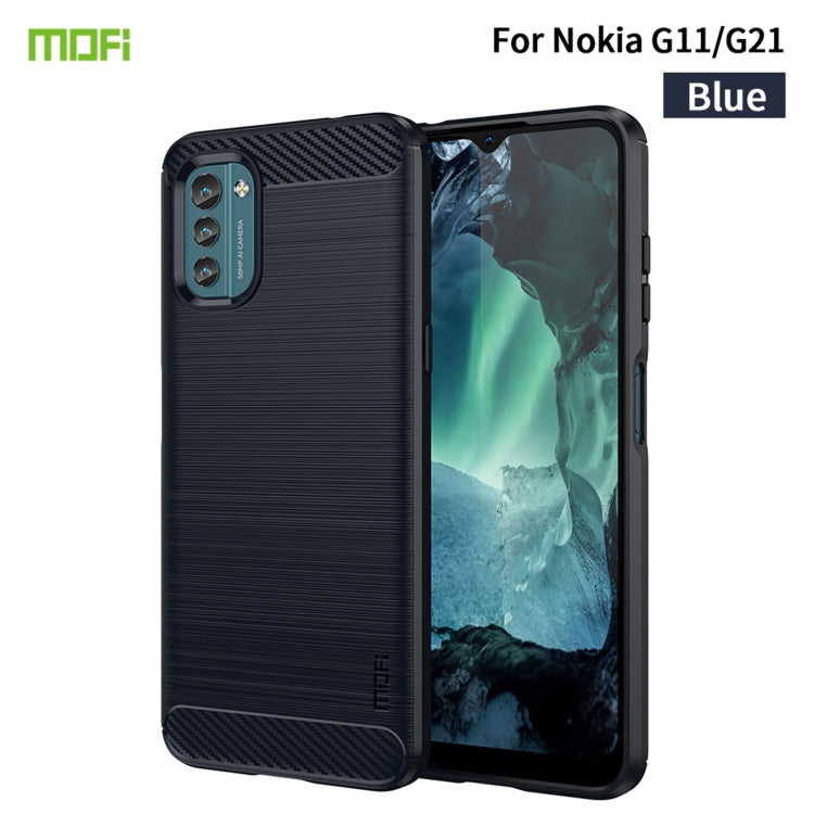For Nokia G11 / G21 MOFI Gentleness Series Brushed Texture Carbon Fiber Soft TPU Case(Blue) - free shipping - PMC TechLife - Order now!