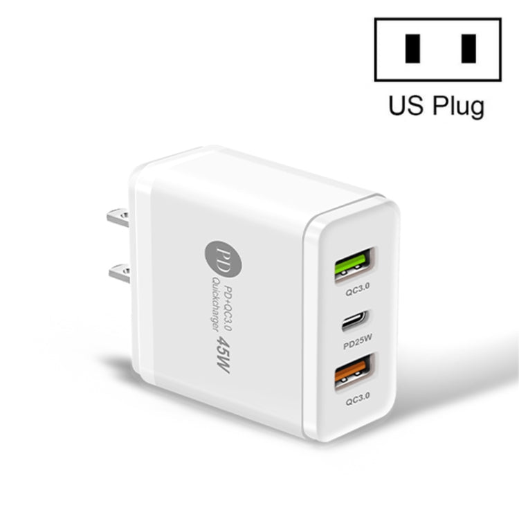 45W PD3.0 + 2 x QC3.0 USB Multi Port Quick Charger, US Plug(White) - USB Charger by PMC Jewellery | Online Shopping South Africa | PMC Jewellery | Buy Now Pay Later Mobicred