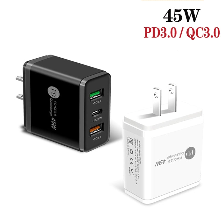 45W PD3.0 + 2 x QC3.0 USB Multi Port Charger with Type-C to 8 Pin Cable, US Plug(White) - free shipping - PMC Jewellery - Order now!