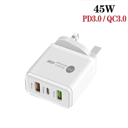 45W PD3.0 + 2 x QC3.0 USB Multi Port Charger with Type-C to 8 Pin Cable, UK Plug(White) - USB Charger by PMC Jewellery | Online Shopping South Africa | PMC Jewellery | Buy Now Pay Later Mobicred