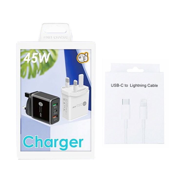 45W PD3.0 + 2 x QC3.0 USB Multi Port Charger with Type-C to 8 Pin Cable, UK Plug(White) - free shipping - PMC Jewellery - Order now!