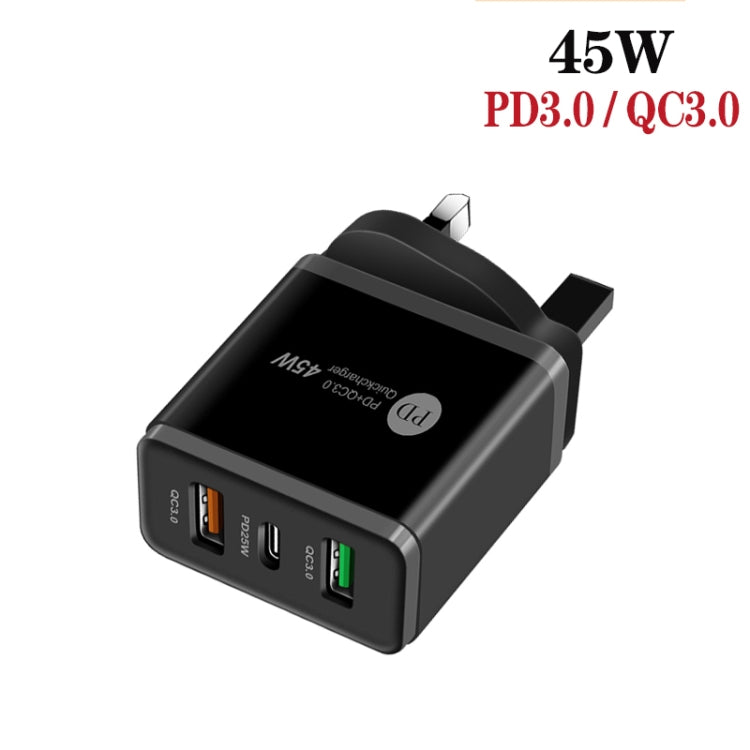 45W PD3.0 + 2 x QC3.0 USB Multi Port Charger with Type-C to Type-C Cable, UK Plug(Black) - USB Charger by PMC TechLife | Online Shopping South Africa | PMC TechLife | Buy Now Pay Later Mobicred