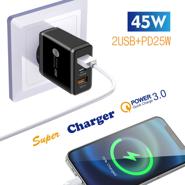 45W PD25W + 2 x QC3.0 USB Multi Port Charger with USB to 8 Pin Cable, US Plug(Black) - free shipping - PMC Jewellery - Order now!