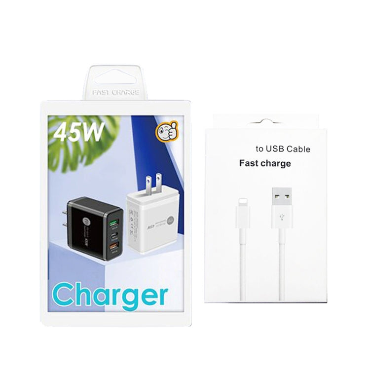 45W PD25W + 2 x QC3.0 USB Multi Port Charger with USB to 8 Pin Cable, US Plug(Black) - free shipping - PMC Jewellery - Order now!