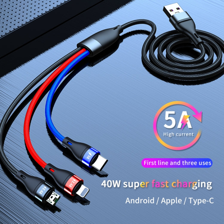40W 5A USB to Micro USB + USB-C / Type-C + 8 Pin Fast Charging Cable, Cable Length: 2m - Multifunction Cable by PMC Jewellery | Online Shopping South Africa | PMC Jewellery | Buy Now Pay Later Mobicred