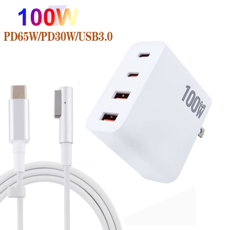 GaN 100W Dual USB+Dual USB-C/Type-C Multi Port Charger with  1.8m Type-C to MagSafe 1 / L Header Data Cable US / AU Plug - Cable & Adapter by PMC Jewellery | Online Shopping South Africa | PMC Jewellery | Buy Now Pay Later Mobicred