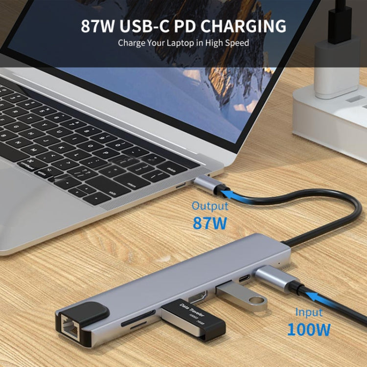 JUNSUNMAY 8 in 1 Type-C to 4K HDMI / Ethernet Docking Station Adapter PD Quick Charge Hub SD/TF Card Reader - USB HUB by JUNSUNMAY | Online Shopping South Africa | PMC Jewellery | Buy Now Pay Later Mobicred