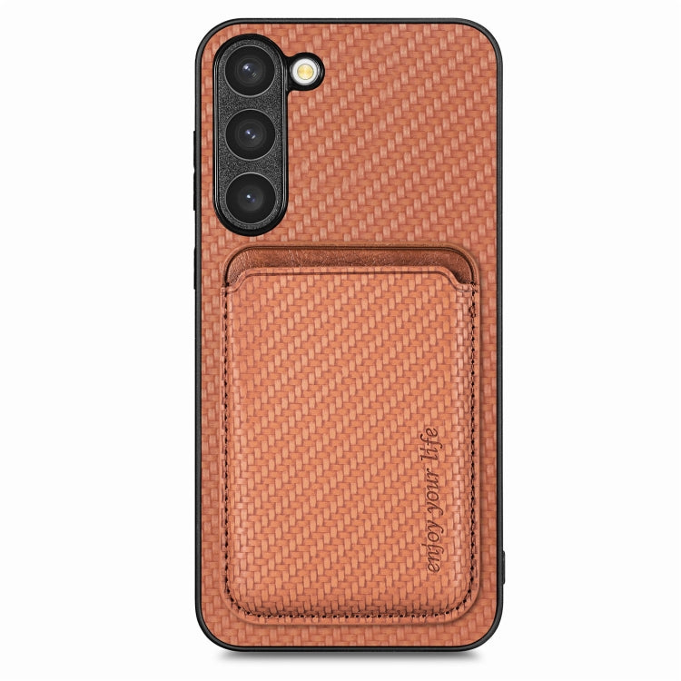 For Samsung Galaxy S23+ 5G Carbon Fiber Leather Card Magsafe Case(Brown) - free shipping - PMC TechLife - Order now!