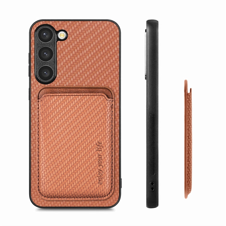 For Samsung Galaxy S23+ 5G Carbon Fiber Leather Card Magsafe Case(Brown) - free shipping - PMC TechLife - Order now!