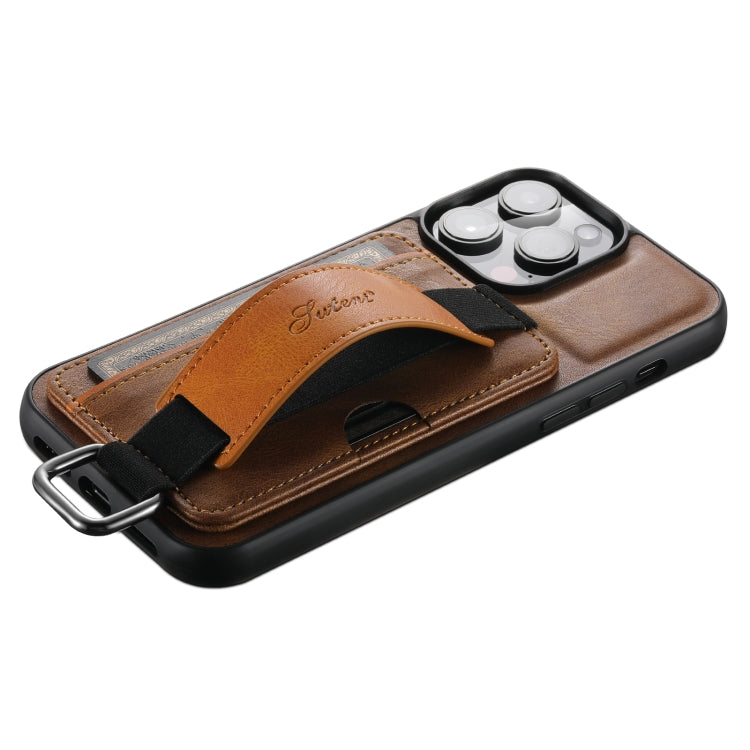 For iPhone 14 Pro Max Suteni H13 Card Wallet Wrist Strap Holder PU Phone Case(Brown) - iPhone 14 Pro Max Cases by Suteni | Online Shopping South Africa | PMC TechLife | Buy Now Pay Later Mobicred