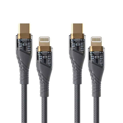 2pcs PD30W USB-C / Type-C to 8 Pin Transparent 3A Fast Charging Data Cable, Length: 1m(Grey) - 2 in 1 Cable by PMC Jewellery | Online Shopping South Africa | PMC Jewellery | Buy Now Pay Later Mobicred